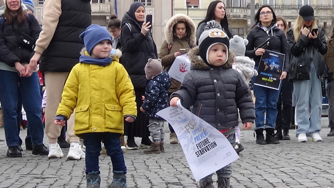 VIDEÓK -  A háború ellen tüntettek a Kolozsváron élő ukrán menekültek