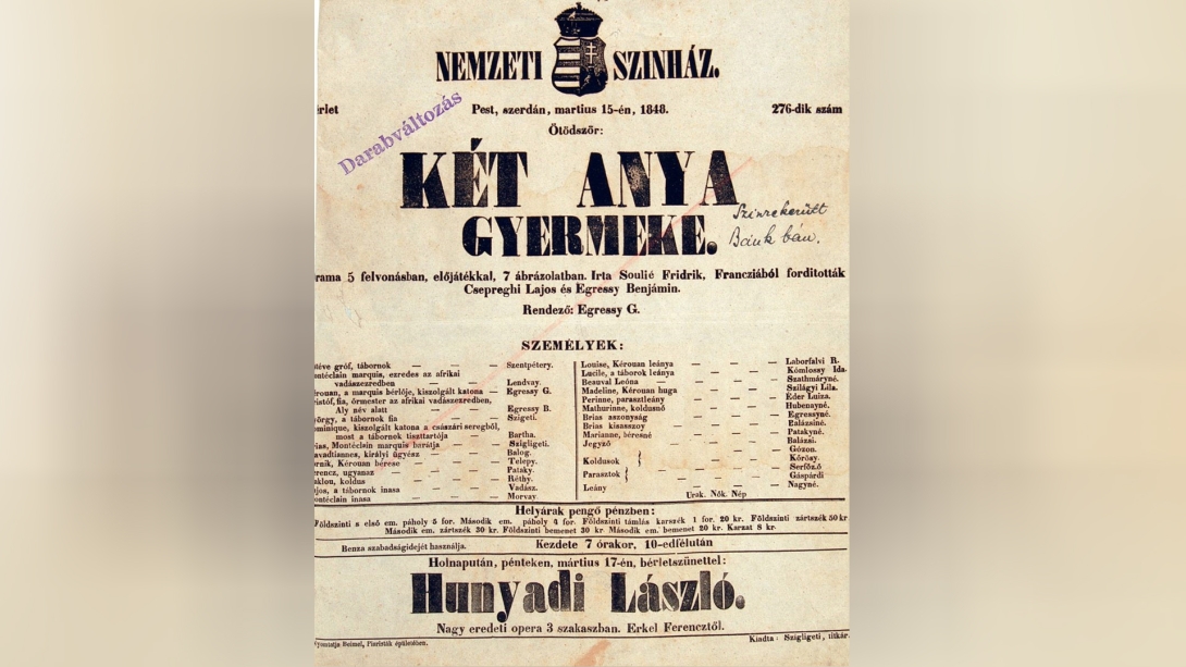 A kézzel javított és a „műsorváltozás” bélyegzővel ellátott plakát